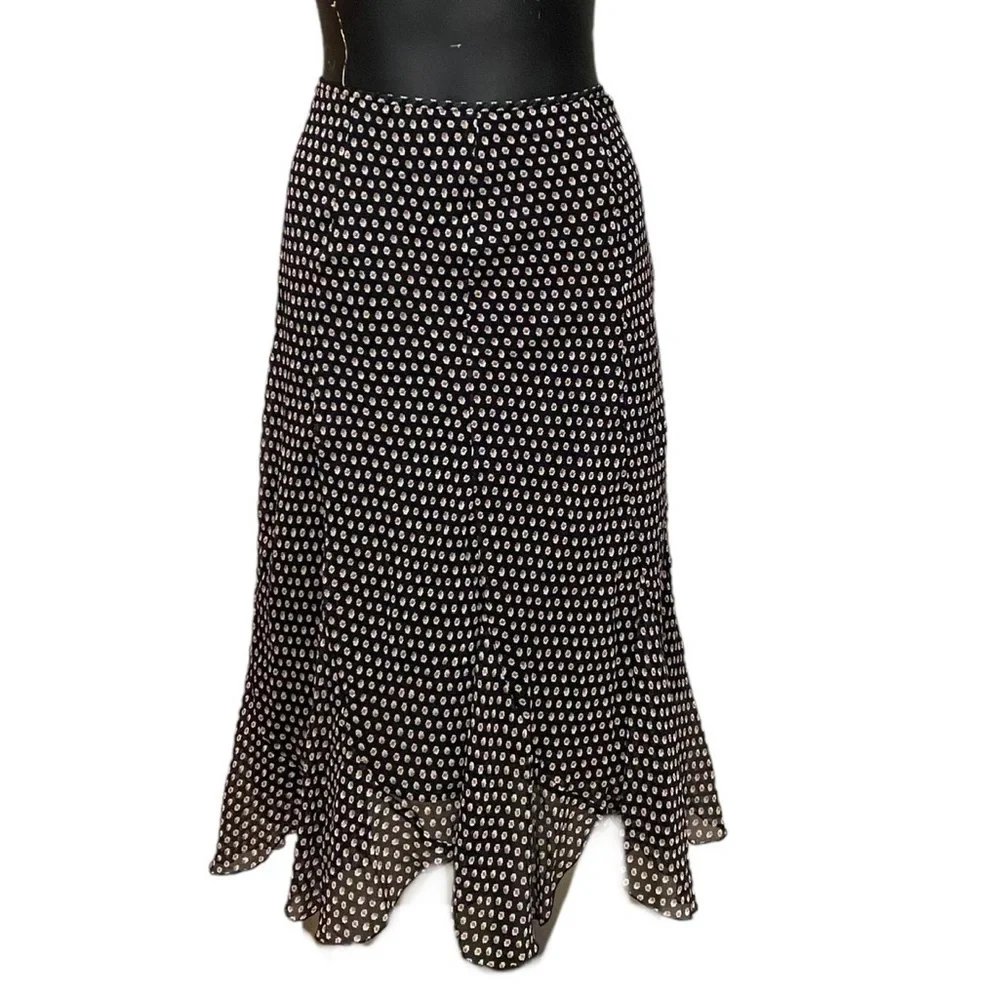 Anne Klein Silk Black and All-Over Print Midi Maxi Skirt Size 12 - Picture 1 of 6